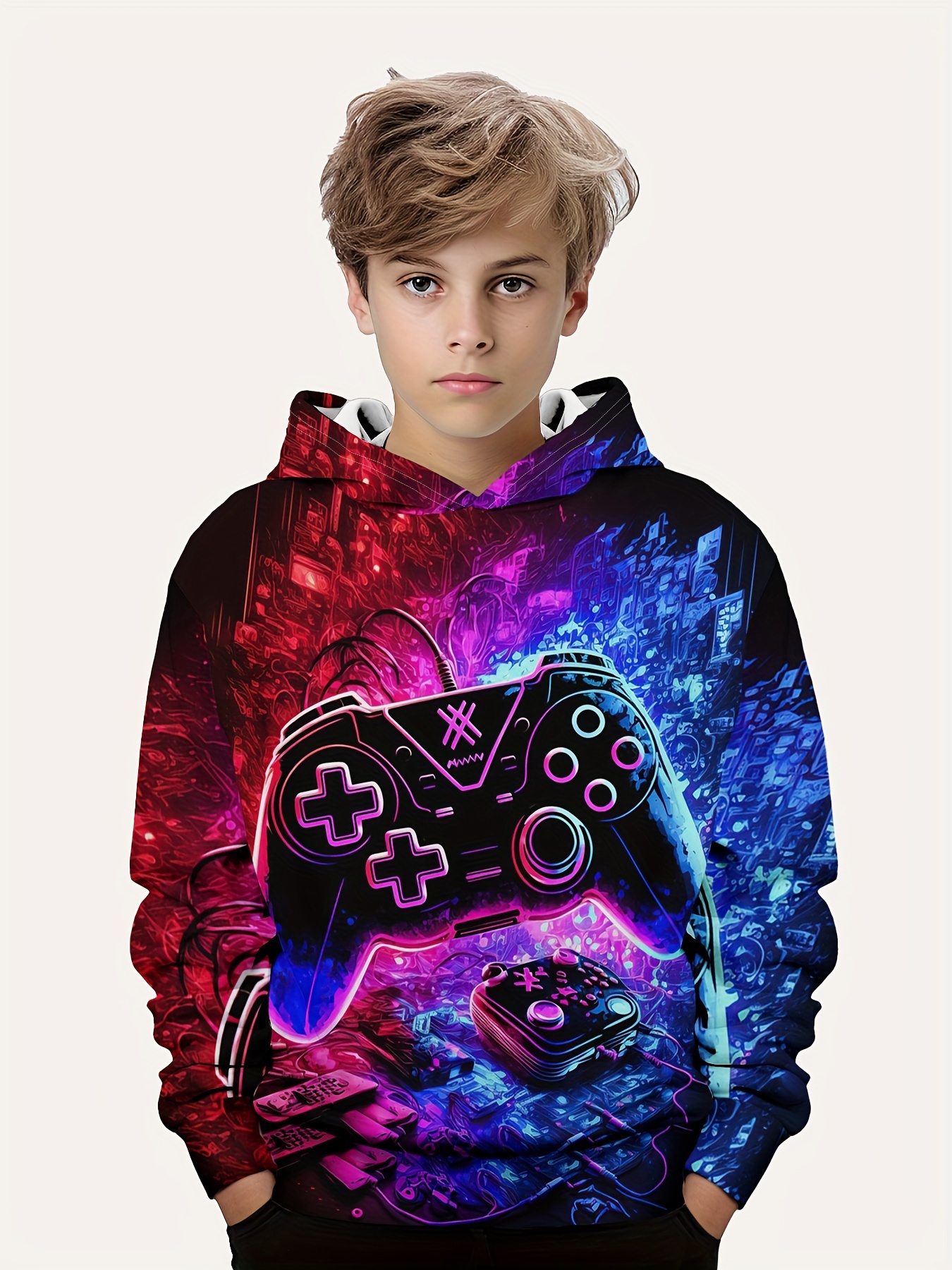 fashion colorful gamepad print cute cozy hoodie for kids boys keep him warm and stylish details 5