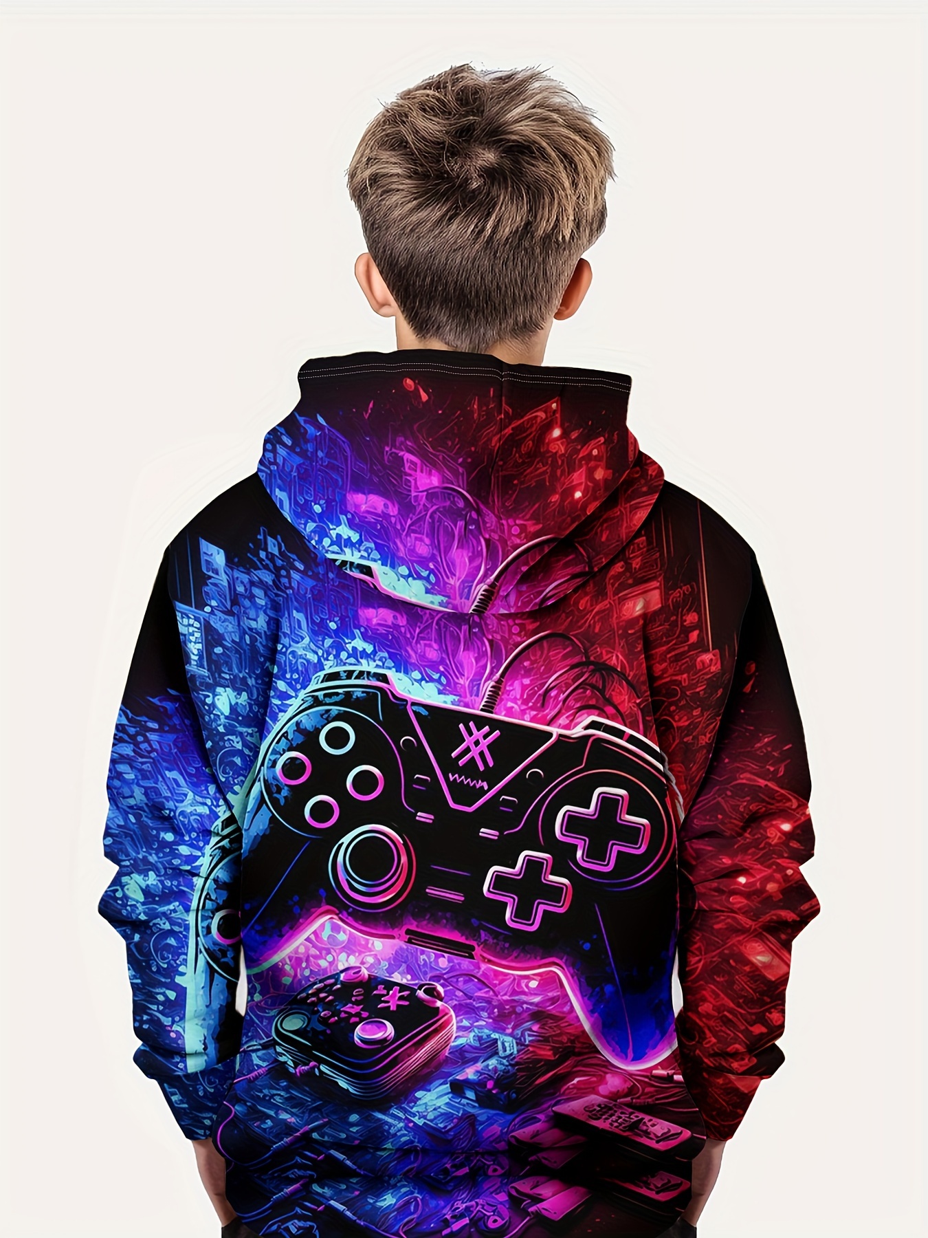 fashion colorful gamepad print cute cozy hoodie for kids boys keep him warm and stylish details 6