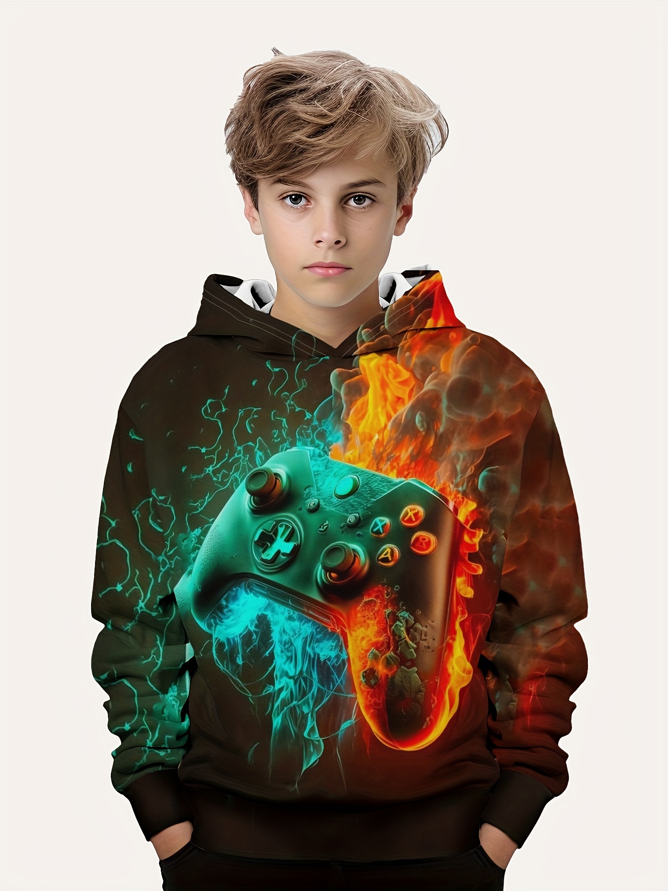 fashion colorful gamepad print cute cozy hoodie for kids boys keep him warm and stylish details 10