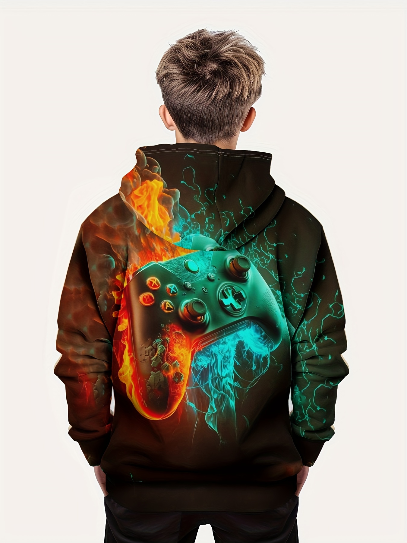 fashion colorful gamepad print cute cozy hoodie for kids boys keep him warm and stylish details 11