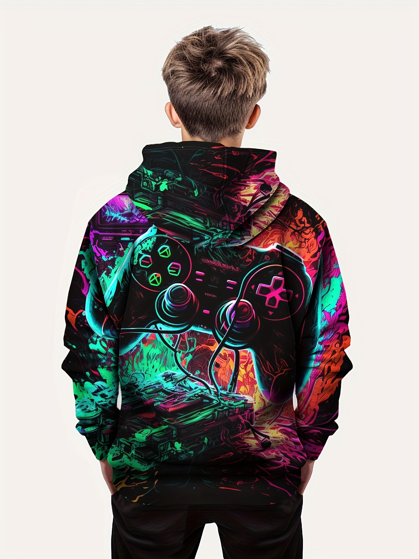 fashion colorful gamepad print cute cozy hoodie for kids boys keep him warm and stylish details 15