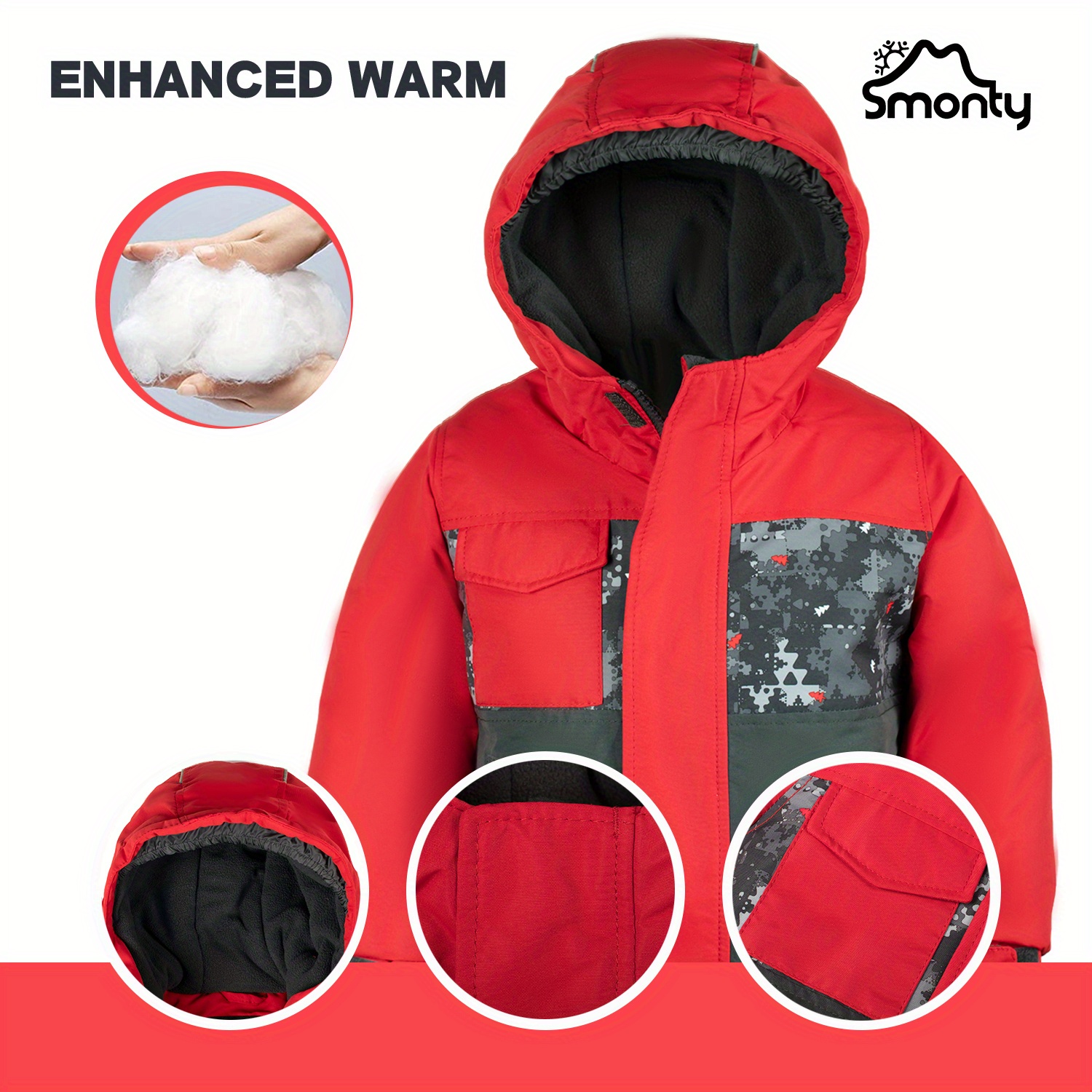 kids snow suit for boys winter ski jacket hooded windproof waterproof warm coat details 2