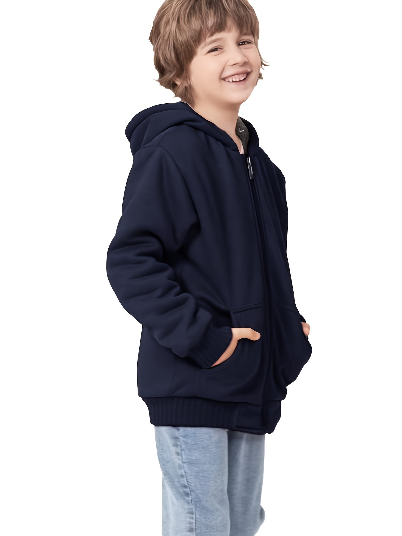 boys hoodie full zip up fleece kids sherpa lined sweatshirt winter soft warm jacket details 5