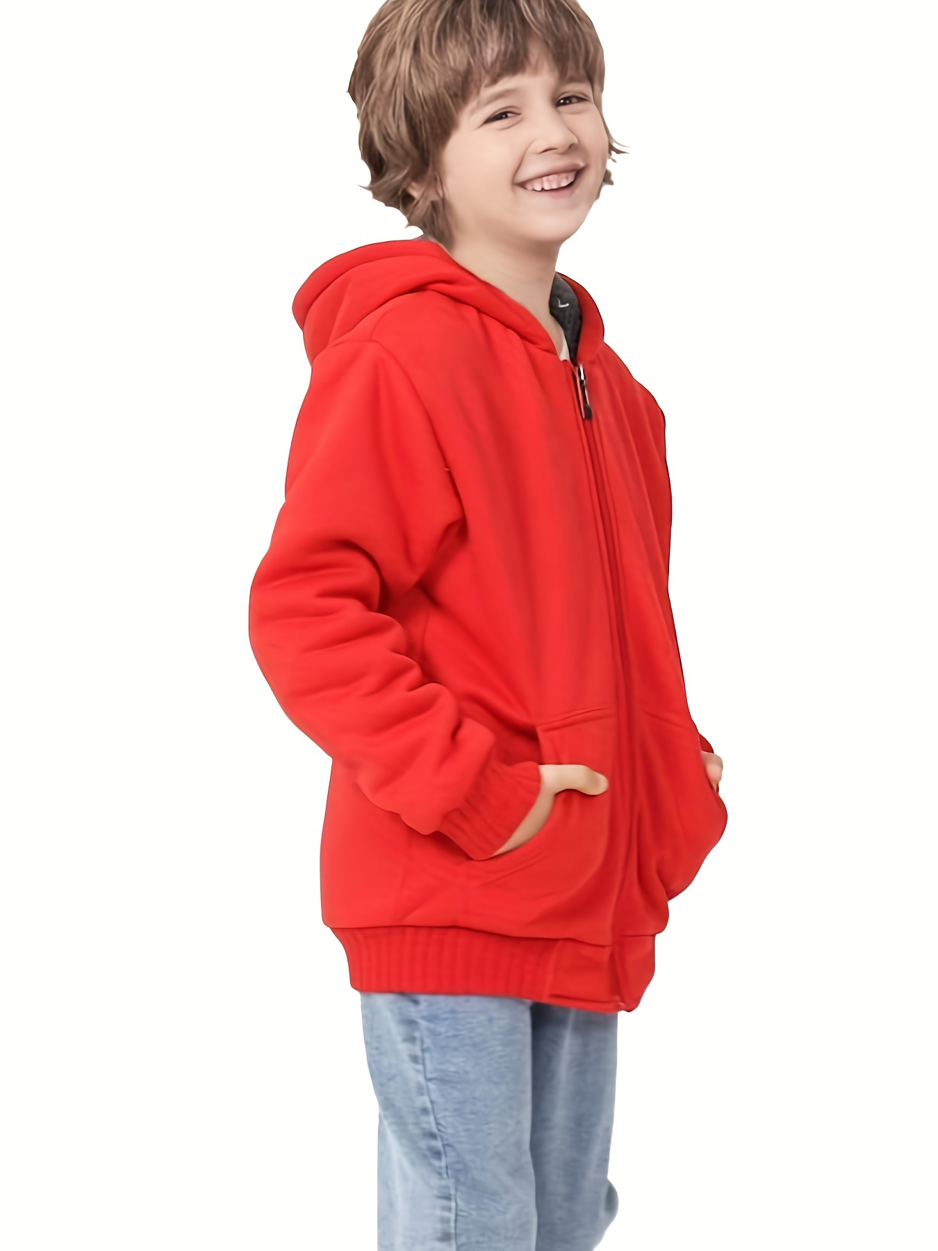 boys hoodie full zip up fleece kids sherpa lined sweatshirt winter soft warm jacket details 12