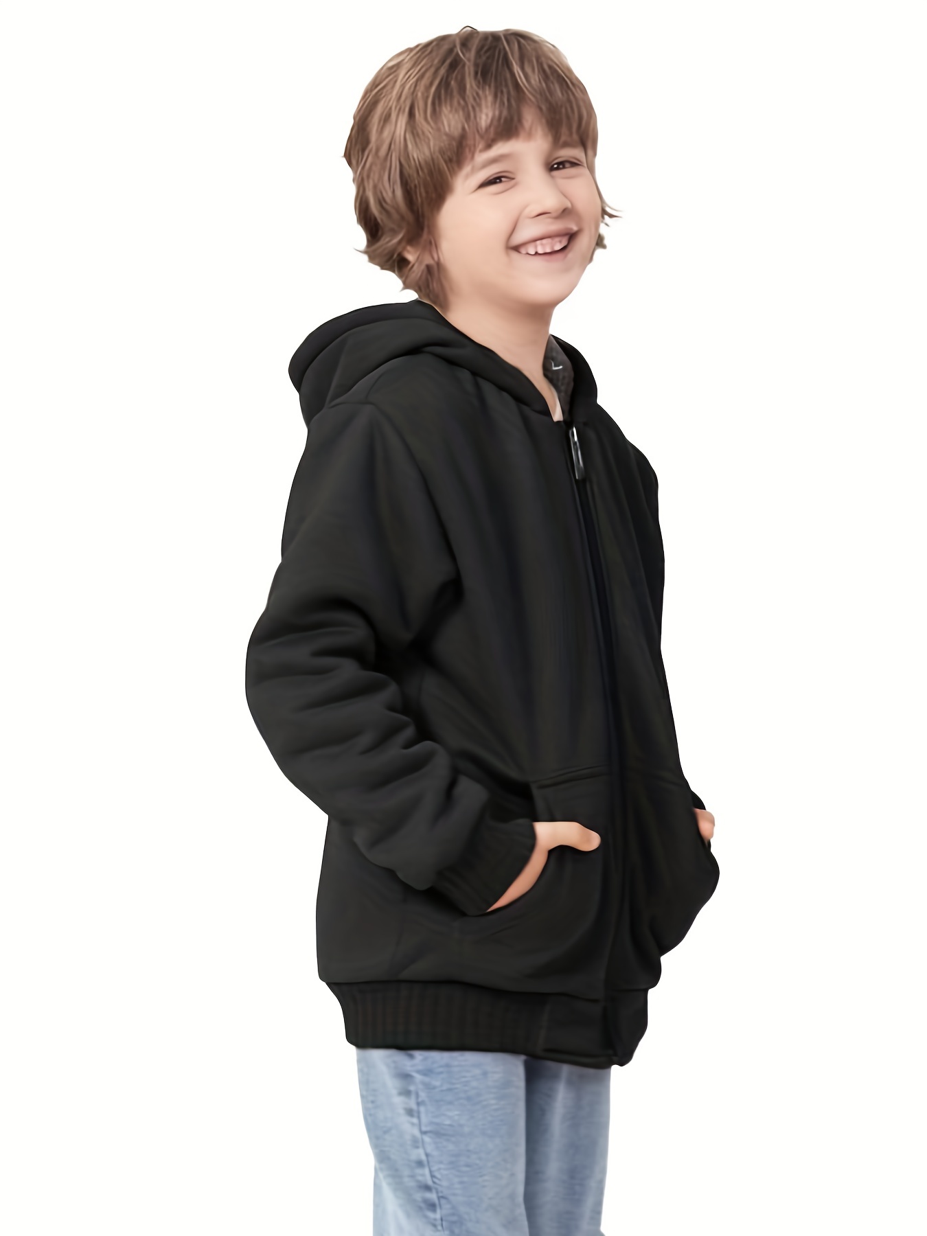 boys hoodie full zip up fleece kids sherpa lined sweatshirt winter soft warm jacket details 19