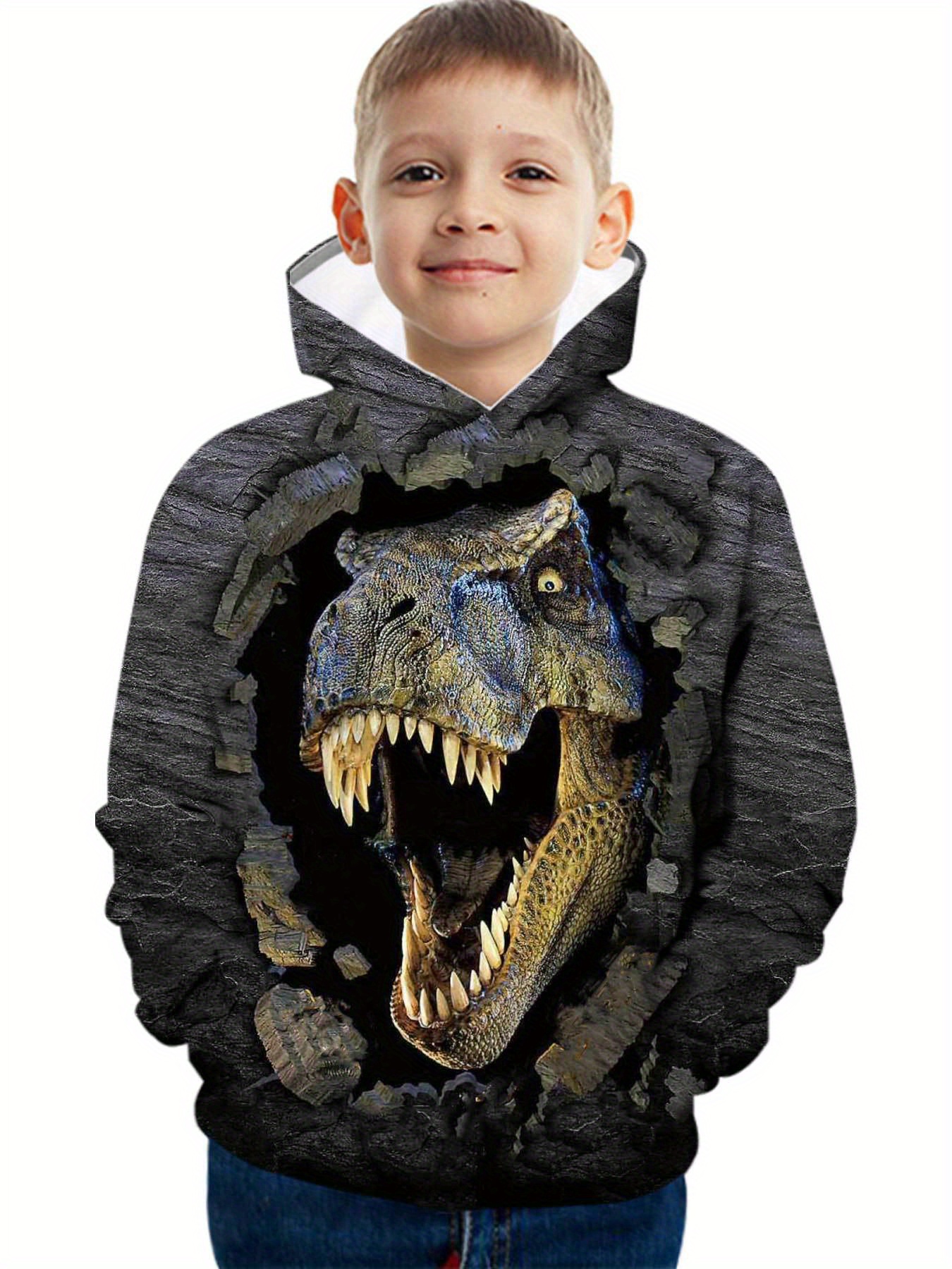 3d dinosaur pattern kids hoodie trendy long sleeve top boys clothes for spring fall winter details 0