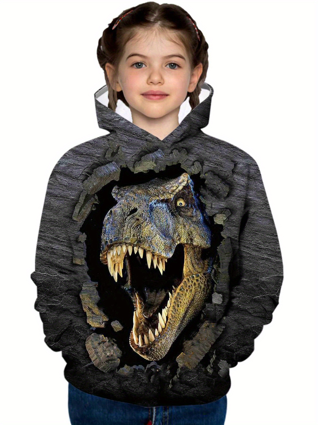 3d dinosaur pattern kids hoodie trendy long sleeve top boys clothes for spring fall winter details 2