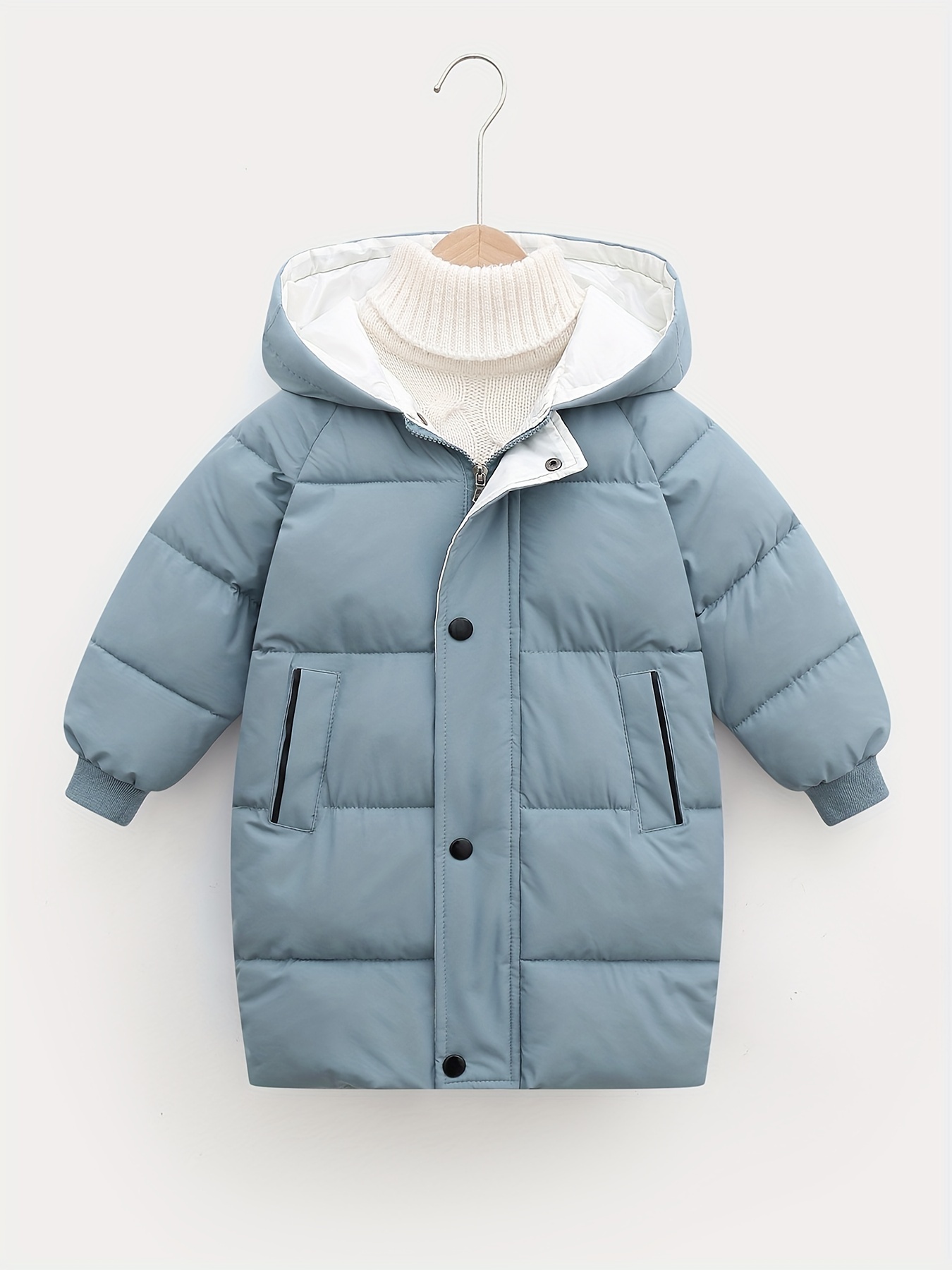 kids hooded padded jacket medium length warm zip up coat boys clothes for winter outdoor as gift details 3